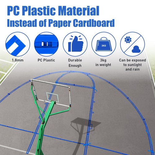 LndscLaser Waterproof Basketball Court Stencil Kit for Concrete, Basketball Court Marking Kit, Plastic Material, Sun-Resistant NOT Paper Board, Durable,Reusable, Can be Used More Than 100 Times