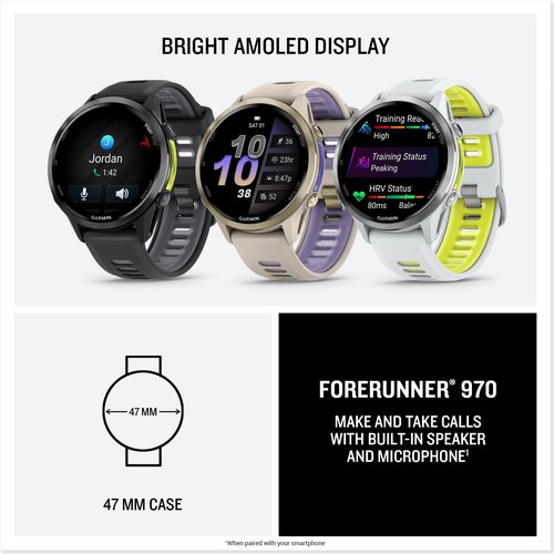 PlayBetter Garmin Forerunner 970 (Carbon Gray DLC Titanium/Black Translucent) Premium GPS Running & Triathlon Smartwatch Bundle - AMOLED, LED Flashlight Portable Charger & HD Screen Protectors