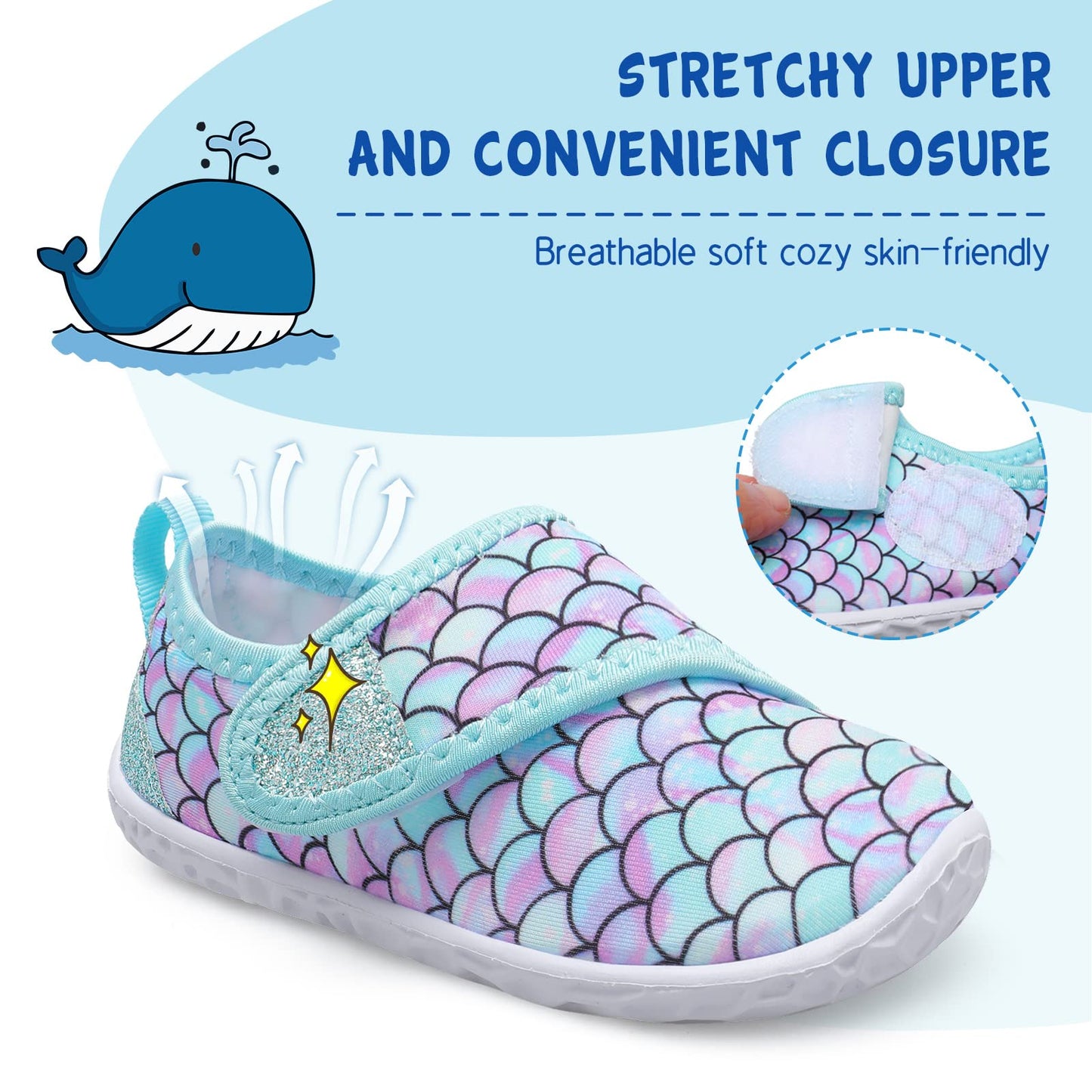 LeIsfIt Toddler Water Shoes Boys Girls Barefoot Aqua Socks Kids Breathable Quick-Dry Swim Shoes for Beach Pool Surf, Green Scale, 7 Toddler