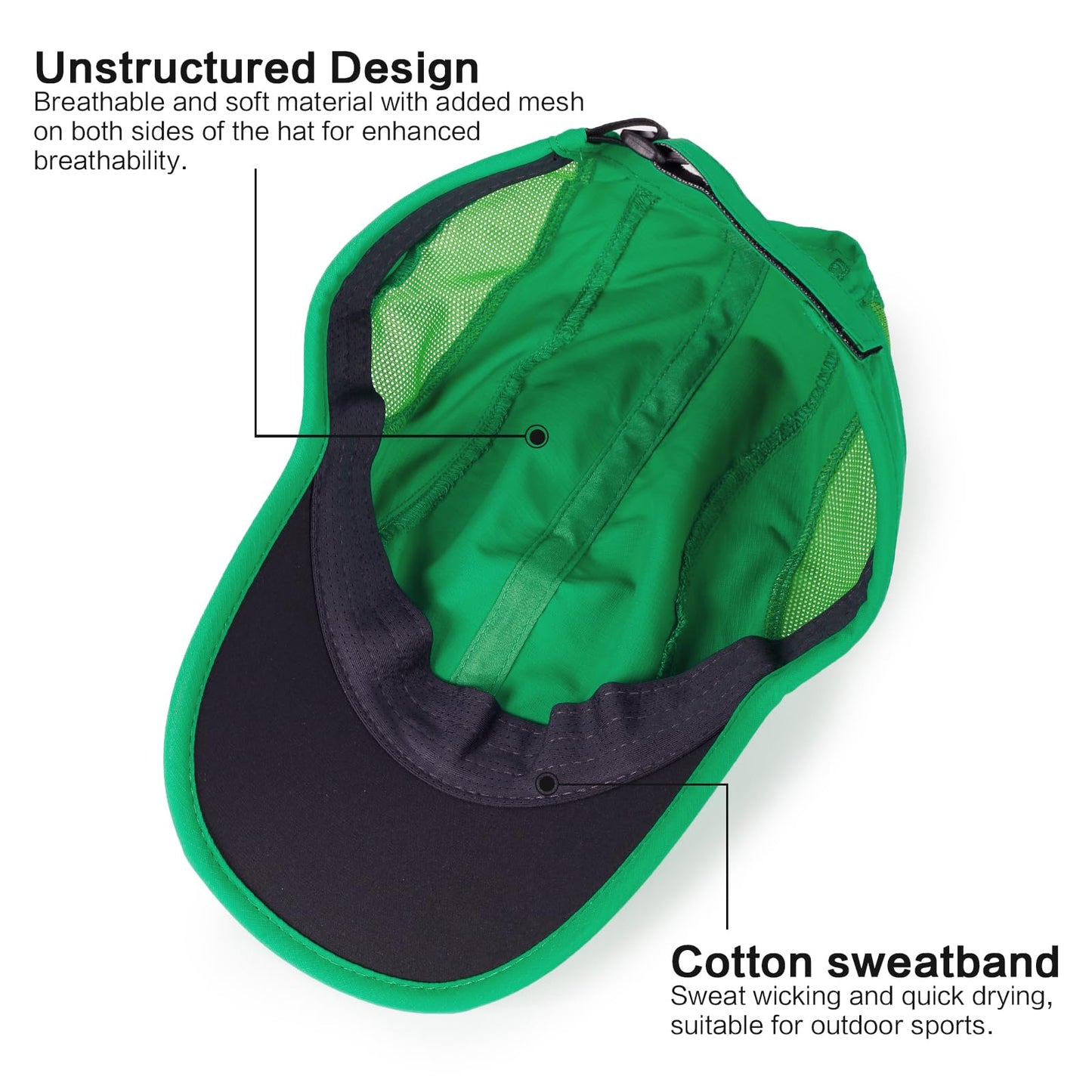 HH HOFNEN Quick Dry Baseball Cap Unstructured Running Cap Water-Resistant UPF 50+ Mesh Golf Sun Hats for Men Women Green