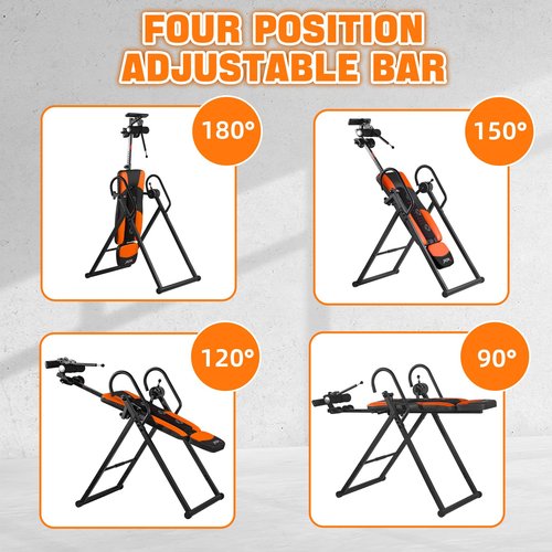 Teclor Advanced Heat and Massage Strength Training Inversion Table for Back Pain Relief,Heavy Duty Inversion Table 350 lbs Capacity with Wider and Thickened Backrest, Orange/Black