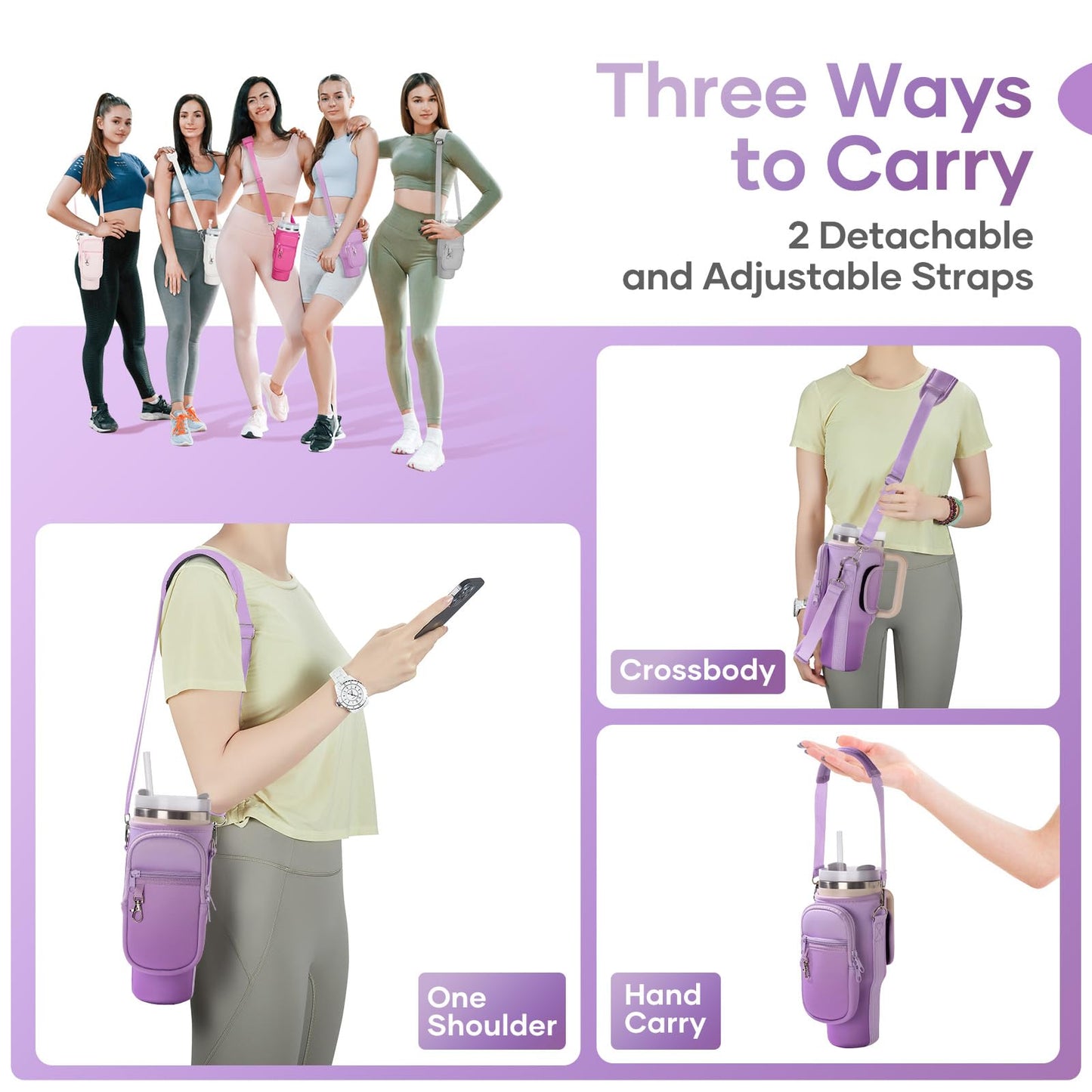 linmaya Water Bottle Carrier Bag for Stanley Cup 40/30oz with Phone Holder Pockets,Neoprene Water Bottle Cross-body Bag with Adjustable Shoulder & Hand Strap Stanley Cup Accessories