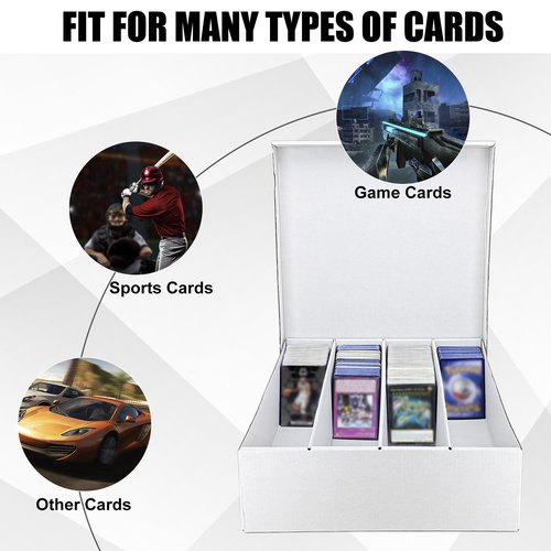 XRACV 4 Row Trading Card Storage Box, 5 Pack 3200 Count White Cardboard Storage Box with Divider for Basketball/MTG/TCG/Sports/Game Cards Organizer and Collection