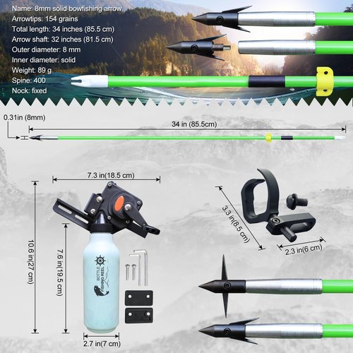 Bow Fishing Combo Kit Bowfishing Bow, Fishing Kit Multi Scenery Hunting Practice, Complete Accessories Reel Arrows 30lbs 40lbs (Black, 30lbs)