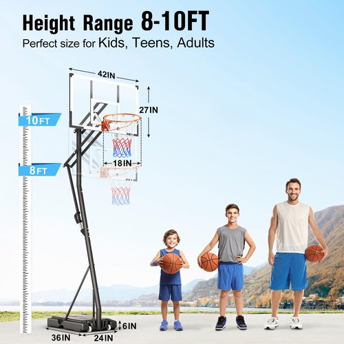 Yohood 10FT Basketball Hoop Adjustable Easily, Portable Hoops & Goals Outdoor Basketball Goal System with PC Backboard and Wheels for Teens Youth Adults