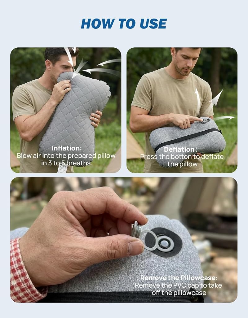 Ultralight Inflatable Camping Pillow with Removable Cotton Cover