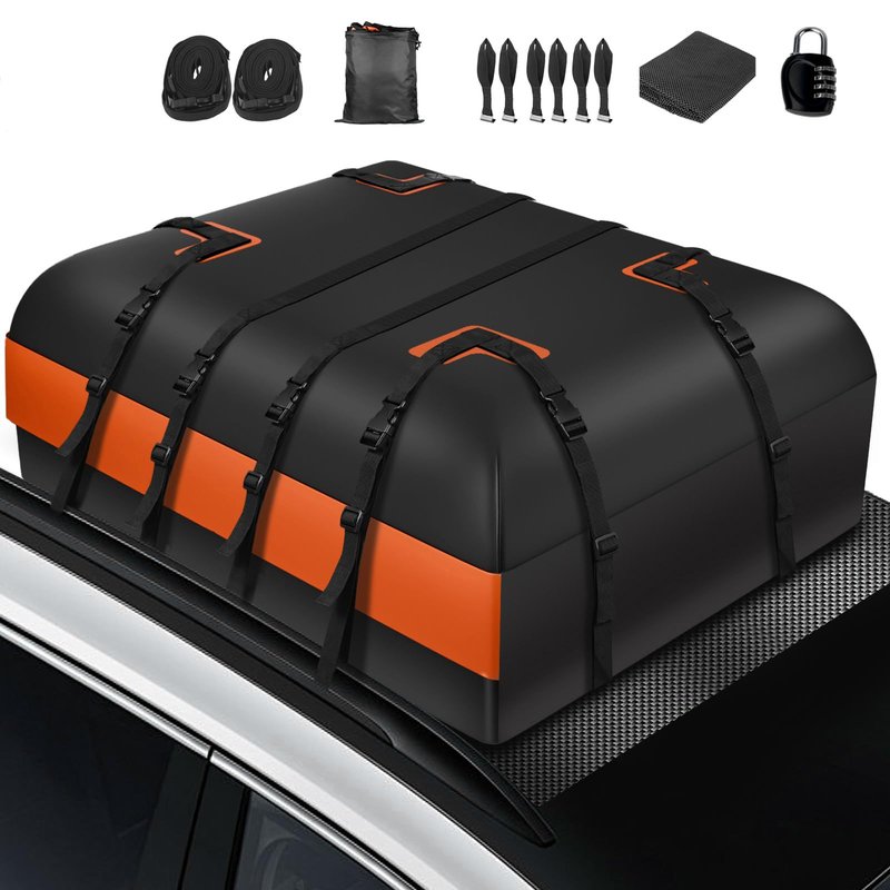WdfCariP Car Rooftop Waterproof Bag,20 Cubic Feet Large Capacity Waterproof Car Rooftop Cargo Carrier Roof Bag for All Vehicle with/Without Racks-Anti-Slip Mat,10 Straps,6 Door Hooks,Luggage Lock