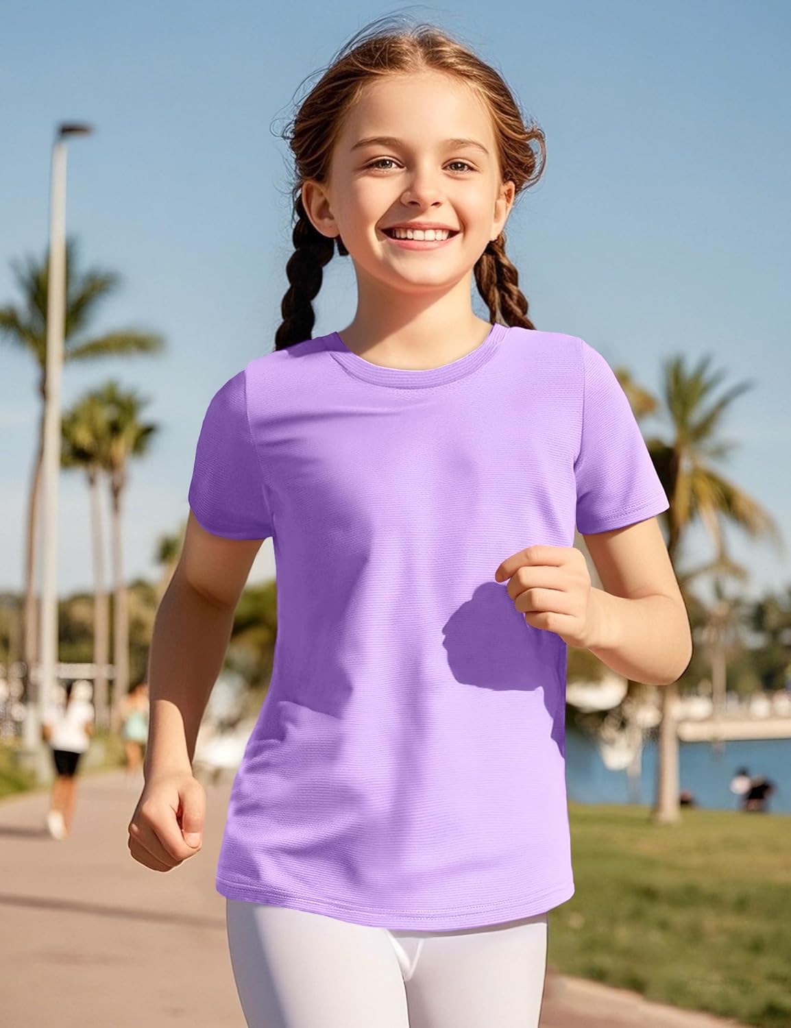 KEREDA Girls Athletic Shirts Quick Dry Short Sleeve Crew Neck T Shirts, Summer UPF 50+ Tee Tops for Teen Girls 3 Pack