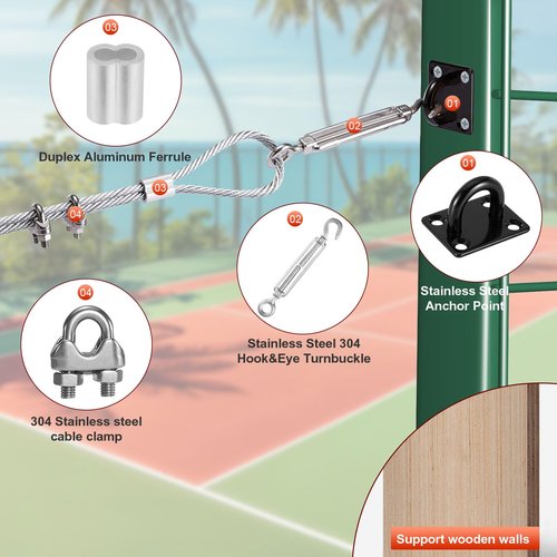 TUBAGOU 304 Stainless Steel Batting Cage Cable Kit ??Batting Cage Netting Wire Tension Kit for Baseball Softball DIY Net Hanging Kit Indoor and Outdoor Backyard Design