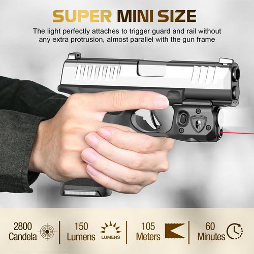 WARRIORLAND Pistol Light Laser Combo Fits Springfield Armory Hellcat Pro, Compact 150-Lumen Trigger Mounted Tactical Weapon Light with Red Laser & White LED, Power Indicator & 3 Light Mode, SLL-110