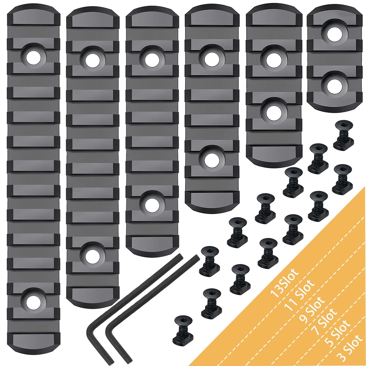 12 Pack Picatinny Rail Polymer Single Picatinny Rail, 3 3 5 5 7 7 9 9 11 11 13 13 Slots Ultralight Rail Black