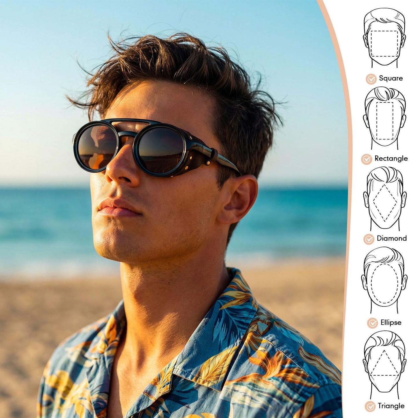 Weewooday 3 Pairs Retro Round Steampunk Sunglasses with Faux Leatherwear for Men Women (Retro Color)