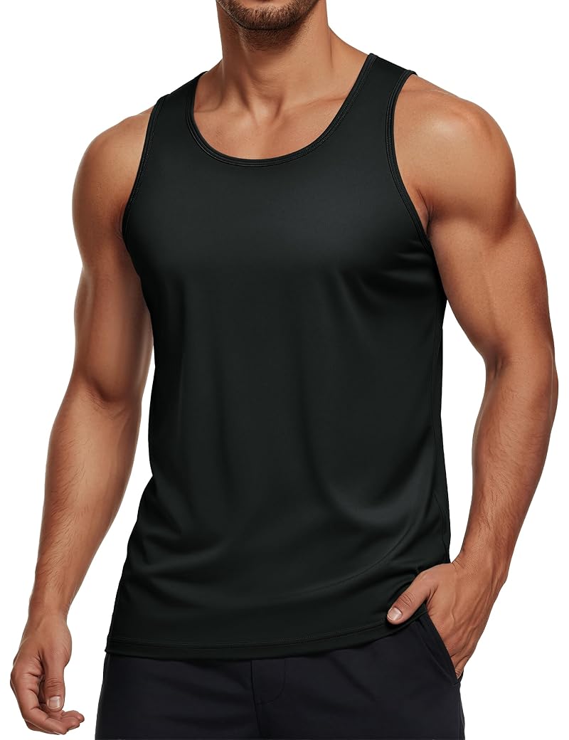 MagcomsEN Men's UPF 50+ Quick-Dry Tank Top - Sleeveless Workout Muscle Shirt | Black, Small
