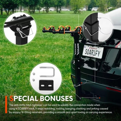 Soarify Bike Rack for Car, SUV, RV, Mount Hitch Bike Back 4, Up to 143 lbs Load Bicycle Rack Carrier Rubber Straps, Tilt Release with 2" Hitch for Cars (2 Bikes)