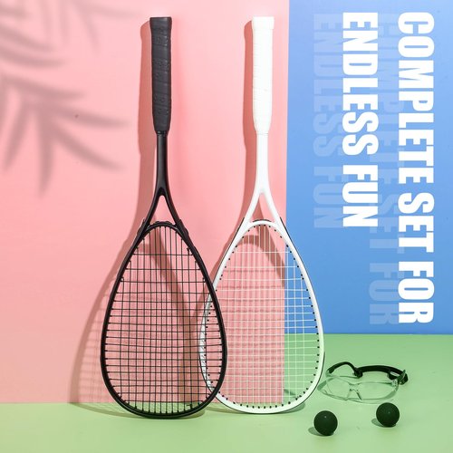 Seenelling Beginner Squash Racquet Set Includes 2 Squash Racquets with Racket Bags, 2 Anti Fog Goggles with Cases, and 2 Blue Dot Ball for Beginners, Training, and Recreational Play