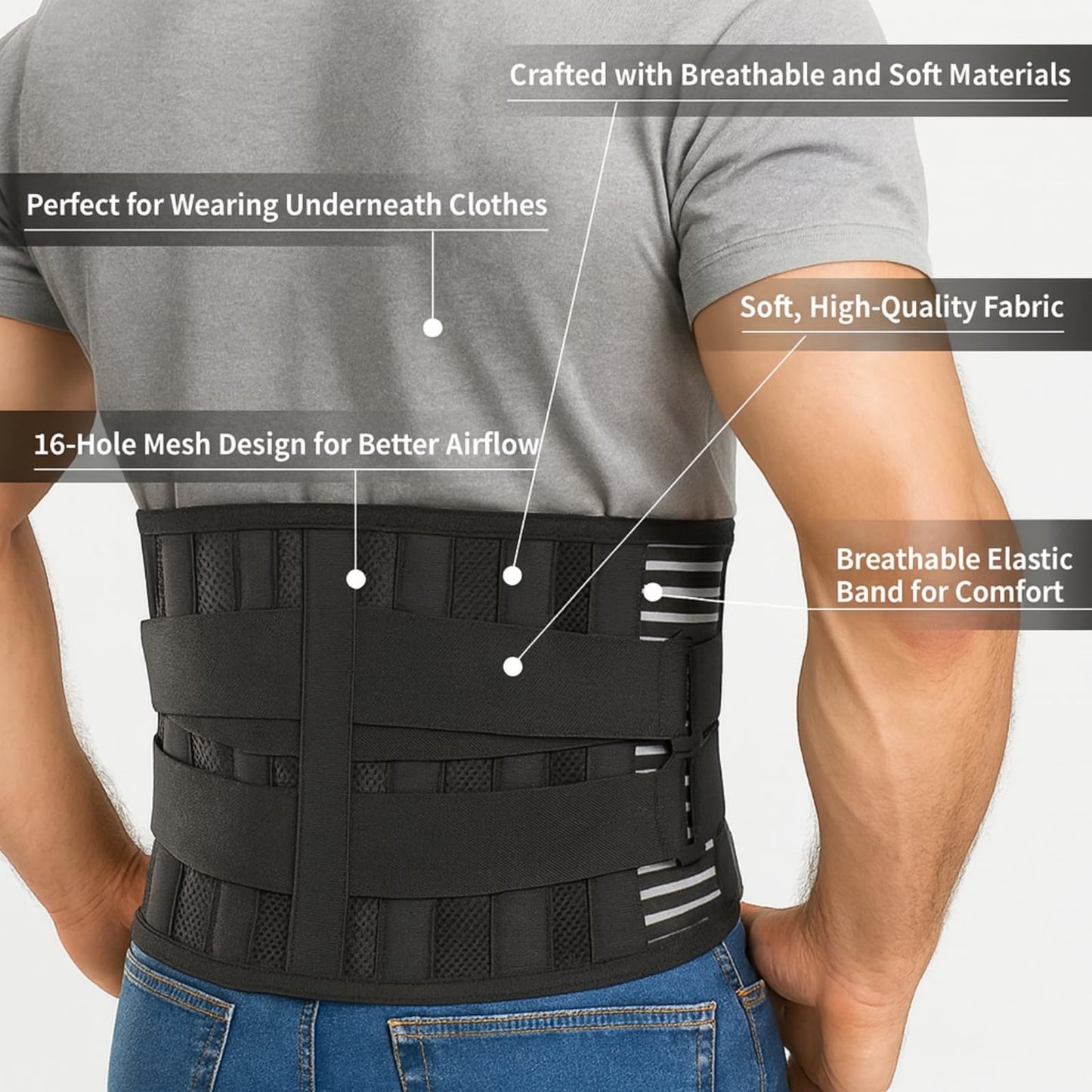 GooseFit Back Brace for Lower Back Pain Relief with Removable Lumbar Pad, Adjustable Back Support Belt for Men & Women, Breathable Mesh Lumbar Support for Sciatica, Herniated Disc, Scoliosis (Medium)