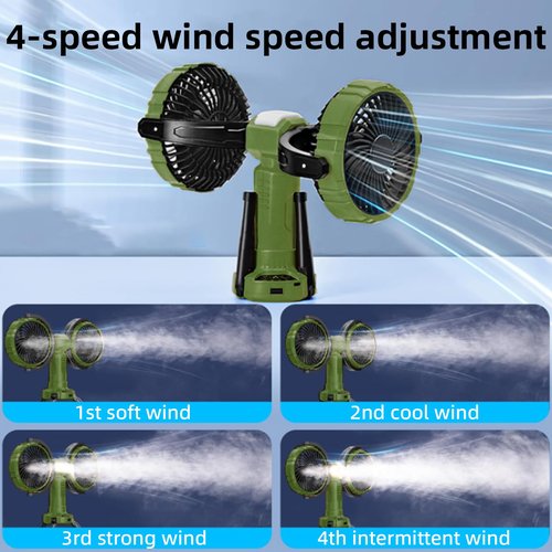 NIFBANG Outdoor Camping Fan with LED Light,8000mAh Rechargeable Battery Powered with Hook Tent Fans,270° Oscillating 360°Rotation Portable Tripod Beach Fan for Canopy,Travel,Fishing,Home,Green