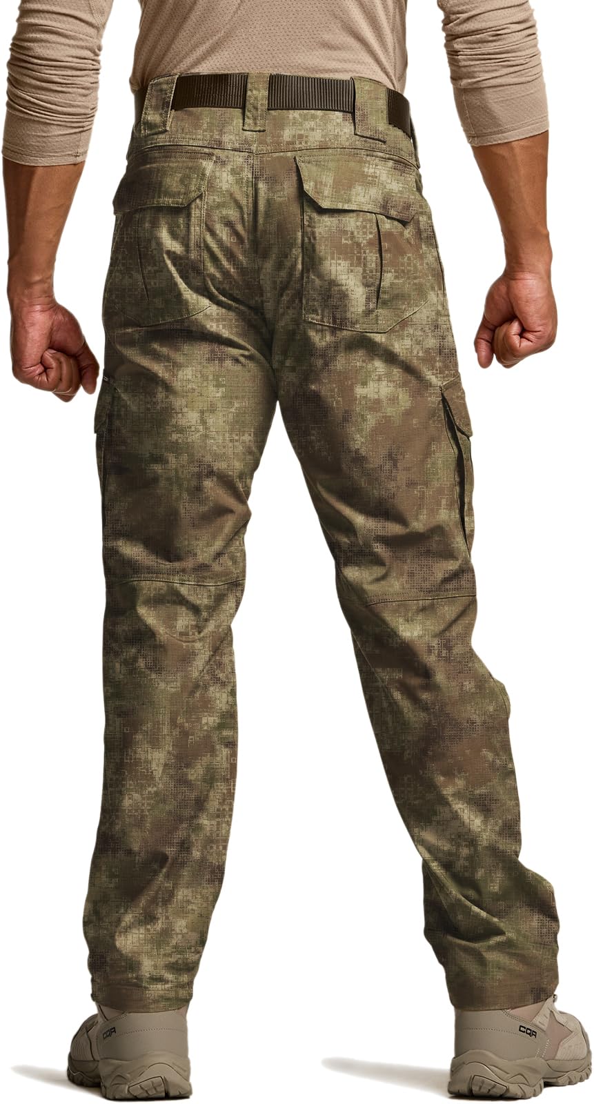 CQR Men's Tactical Pants, Water Resistant Ripstop Cargo Pants, Lightweight EDC Work Hiking Pants, Outdoor Apparel, Duratex Mag Pocket Print Fractal Camo, 34W x 30L