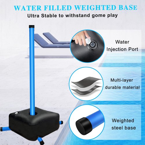 KuiBonu Pool Volleyball Net Set with Weighted Base, Portable Outdoor Volleyball Net for Pool, Water Games Toy for Backyard Party, 15ft-25ft Adjustable