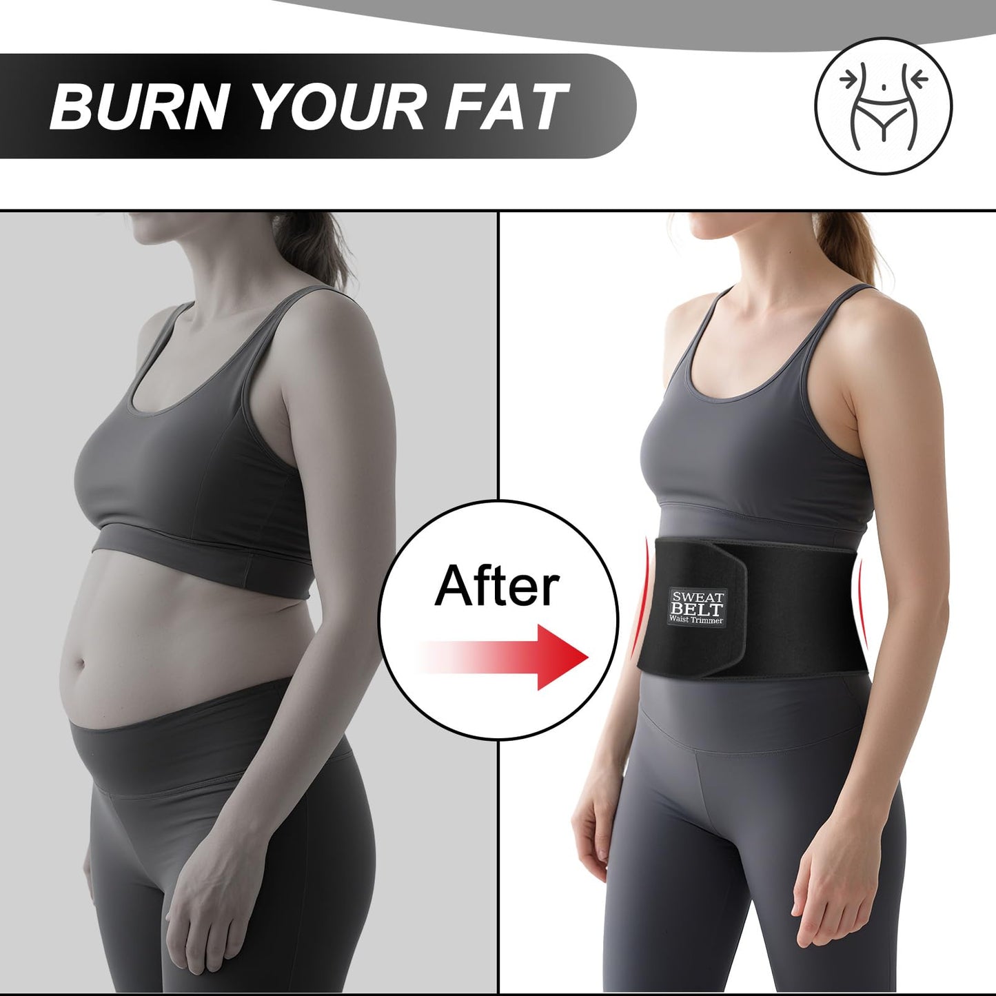 ZPP Waist Trimmer for Women and Men, Sweat Belt Band Belly Stomach Wrap Black/Silver/Medium