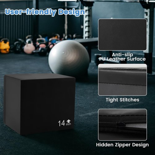 Goplus 3 in 1 Foam Plyometric Jump Box, High Density Foam Plyo Box w/Non-Slip & Easy-to-Clean PU Cover for Home Gym Fitness Training HIIT Exercise, No Assembly (16" x 14" x 12)
