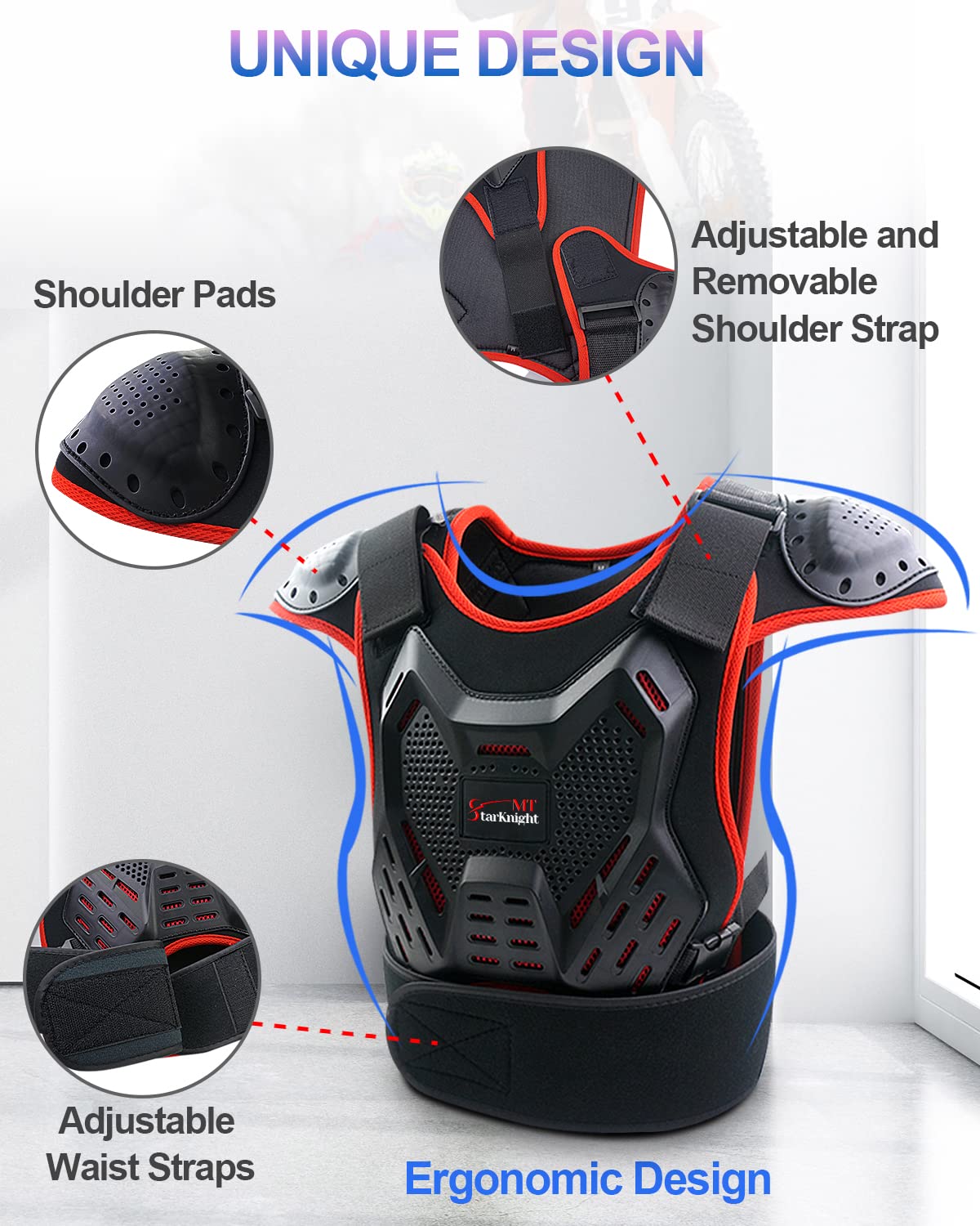 StarknightMT Kids Dirt Bike Gear - Youth Motorcycle Gear Riding Protective Motocross Armor Suit Chest Protector for 5-12 Boys Girls Biking Cycling Skating Off-Road,Red