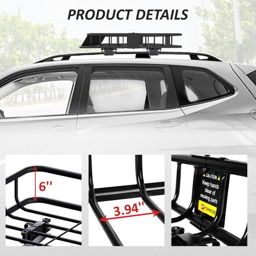 FORWODE 43" x 50" x 6" Roof Rack Carrier Basket, Rooftop Cargo Carrier Basket with 250 lbs Capacity, Rust-Proof Steel Heavy Duty Top Luggage Basket for Car, SUV or Truck