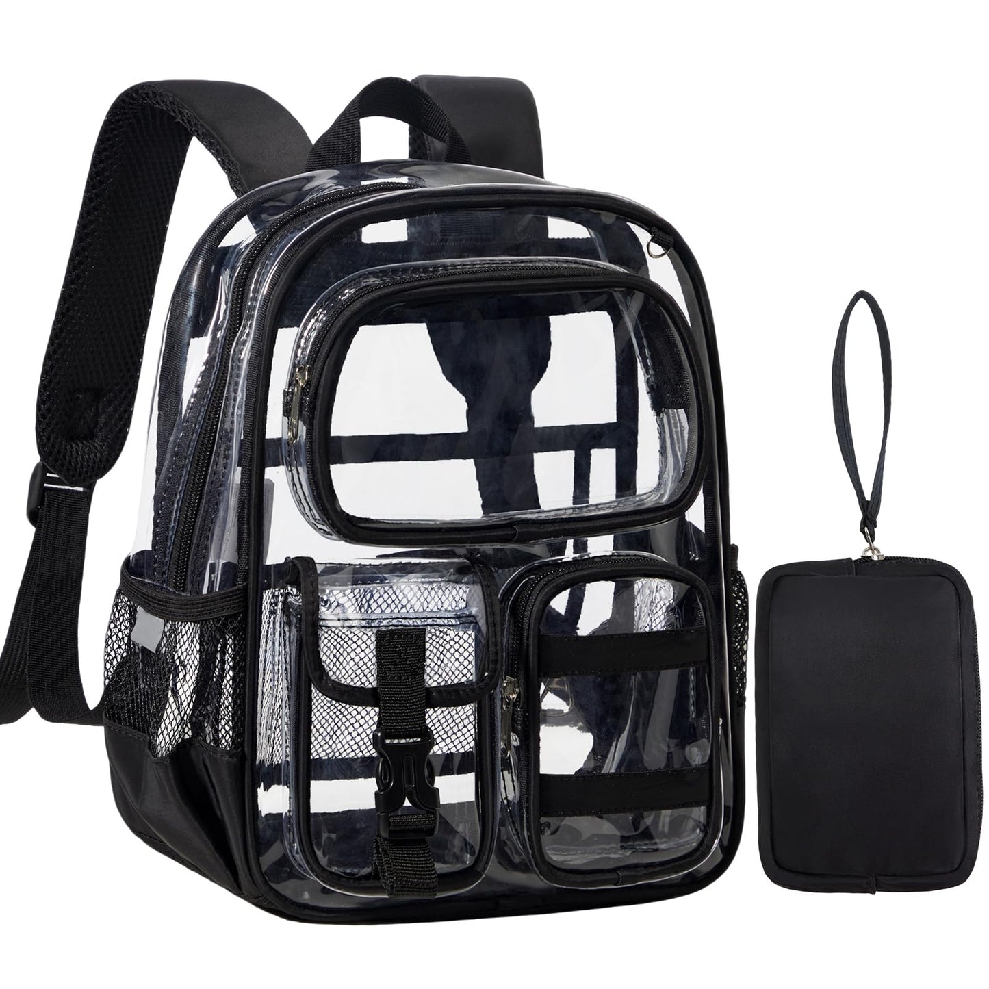 Unineovo Mini Clear Backpack for Stadium Approved 12x6x12, Small Transparent Backpacks Plastic See Through Clear Bag for Kids Girls Women for Sporting Event, Concerts, Work, Festival (Black)
