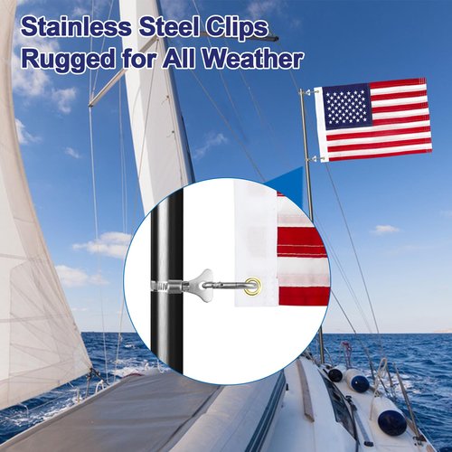 Boat Flag with 4 Boat Flag Pole Kits, Double Sided Heavy Duty American Flag with Embroidered Stars and 2 Brass Grommets (12 * 18 inch)