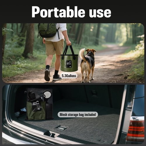 Motivekit™ Portable Camping Shower | 5.3 Gallons Foldable Bucket, 6000mAh Rechargeable Shower Pump, 6' 7" Filtered Shower Head, Summer Beach Outdoor Showering Hiking Pet Bath RV Car Wash Water Plant