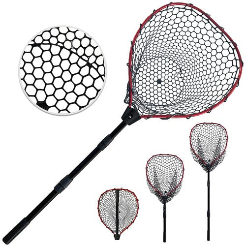 SEASPRO Telescoping Aluminum Alloy Fishing Net - Adjustable Length and Rubber net (Red)