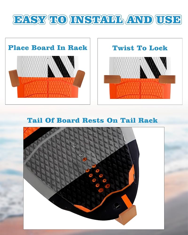 Adjustable Beech Wood Surfboard Wall Mount Rack Holds Up to 70 lbs