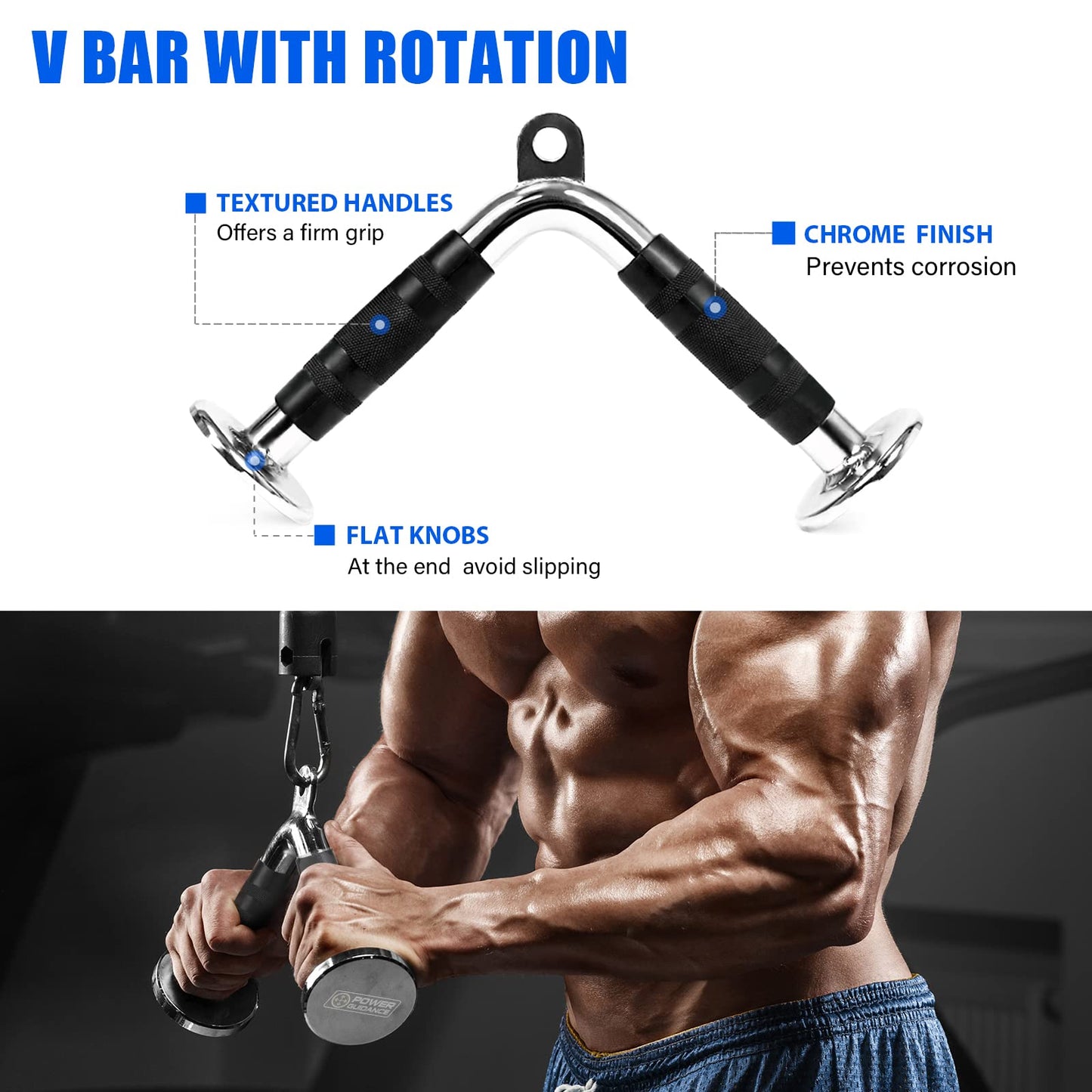 POWER GUIDANCE Cable Machine Attachment, LAT Pulldown Attachments, Cable Attachments for Gym, Home Gym Accessories (3.0 V Handle + Triceps Rope + V-Shaped Bar)