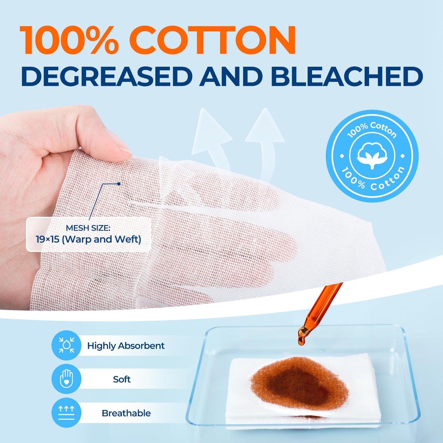 200 Pack 4x4 Inch Gauze Sponges 8-Ply, 100% Cotton Large Gauze Pads for Wound Care, Highly Absorbent Bulk Hospital-Grade First Aid & Surgical Dressing