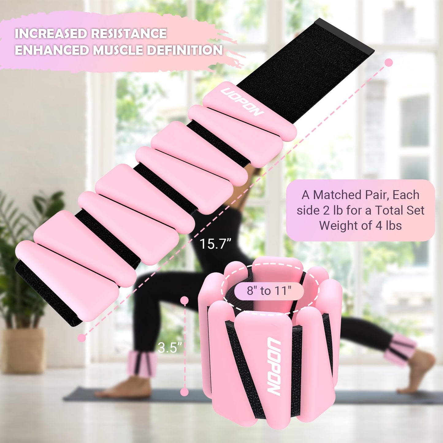 Wrist Ankle Weights for Women, Soft Silicone Wrist Weights Set of 2 for Walking, Pilates, Yoga, Barre & Strength Training, Weighted Bangles with Secure Non-Slip Fit for Arm & Leg Workouts, 4 lb