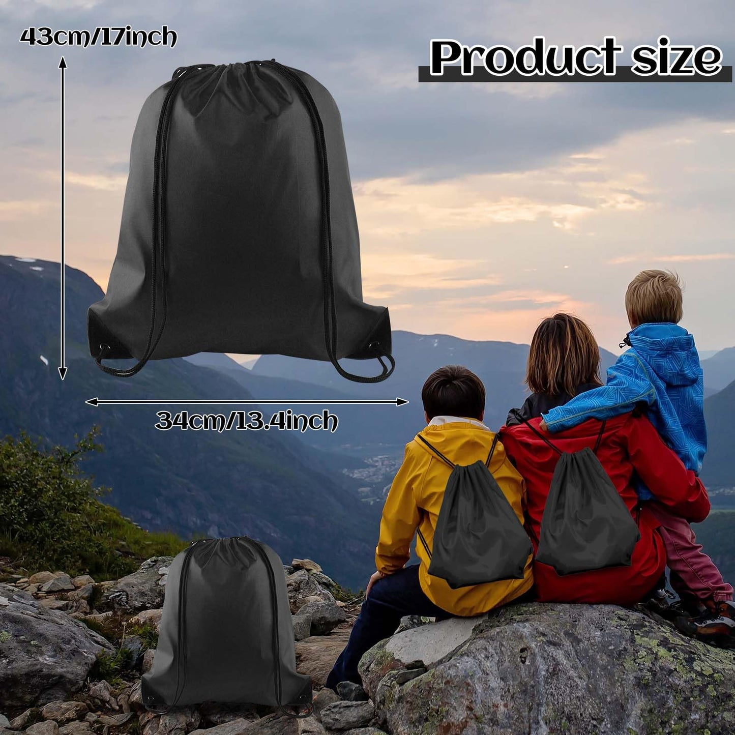 PLULON 15 Pcs Black Drawstring Bags, Drawstring Backpack Bulk, Classic Gym Backpack Bags for Yoga Traveling Outdoor Sports