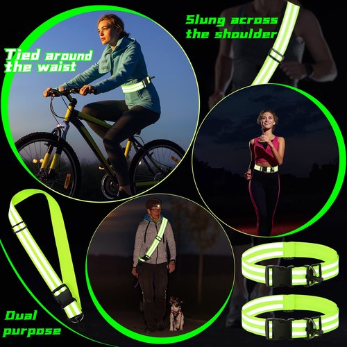 Saintrygo Reflective Sash Running Gear High Visibility Safety Reflective Jacket Adjustable Sash for Walking Cycling at Night(Fluorescent Green,2 Pieces)