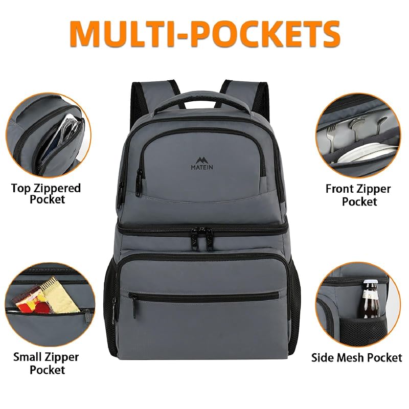 MATEIN Cooler Backpack 26/40 Cans Insulated Lunch Backpack Austere Grey+26 Cans