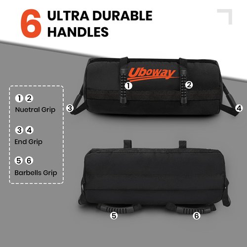 Uboway Workout Sandbag with Handles: Heavy Duty Sandbag Trainer with 6 Rubber Handles Work Out Equipment for Home Gym 40 lbs Adjustable Crossfit Sand Bags Weights Fitness
