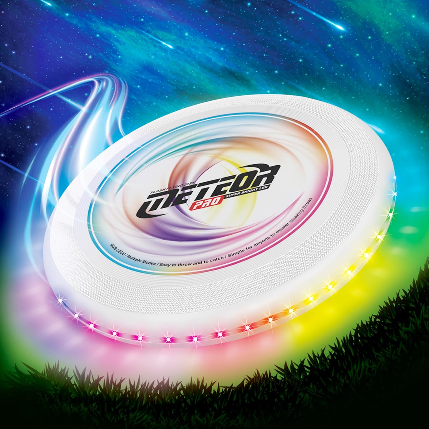 Light up Flying Disc-16 Millions Colors, 48 LEDs & 13 Light Modes, LED Flying Disc for Adults, Kids & Teens, Glow in the Dark Flying Ring, Party Toy Christmas Birthday Gift, Age 6+ (white, 9in)