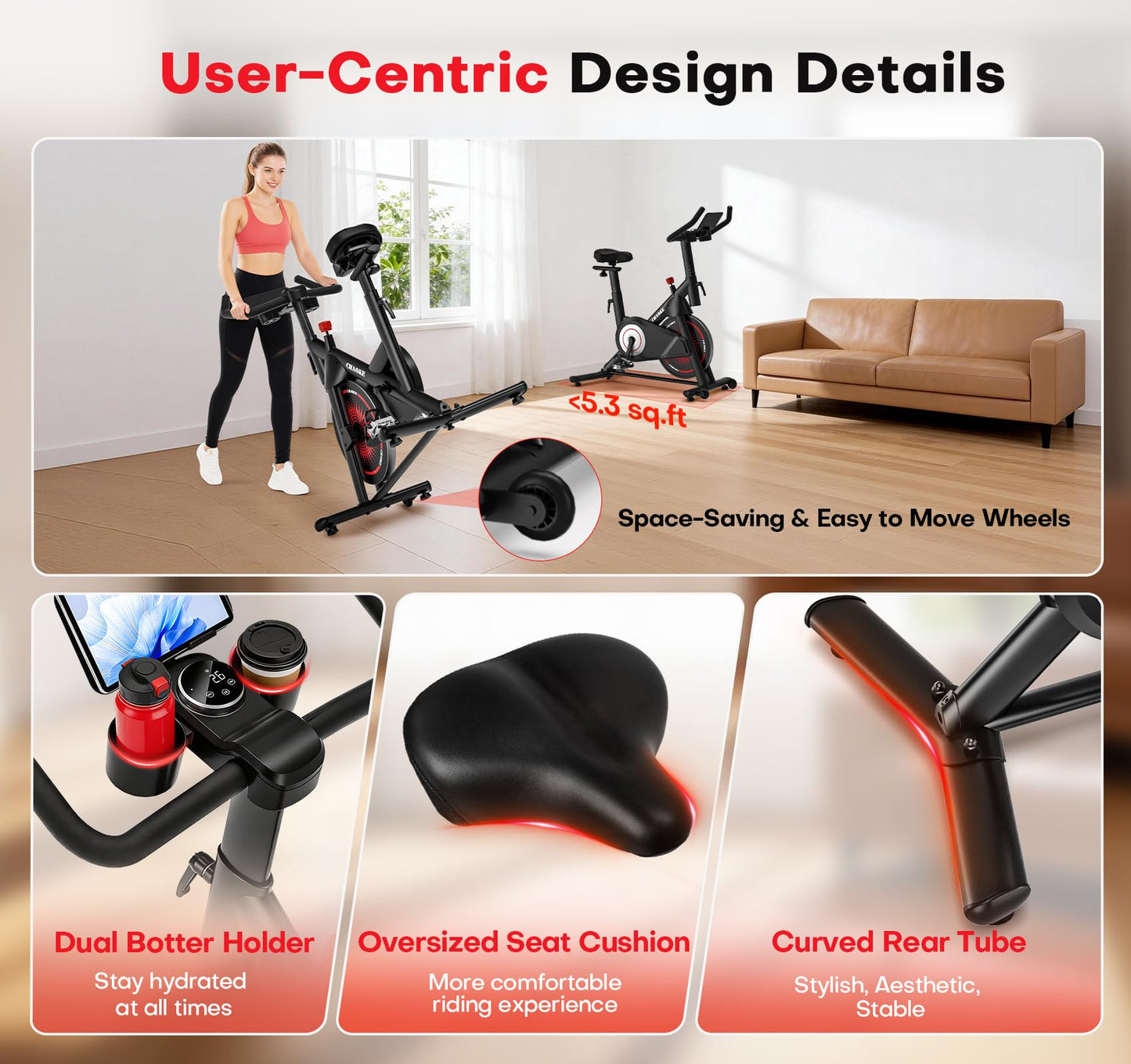 CHAOKE Exercise Bike, Quiet Adjustable Magnetic Stationary Bike for Home Cardio with App Compatible, 350LB Weight Capacity Indoor Cycling Bike with Comfortable Seat, Digital Display for Home Fitness