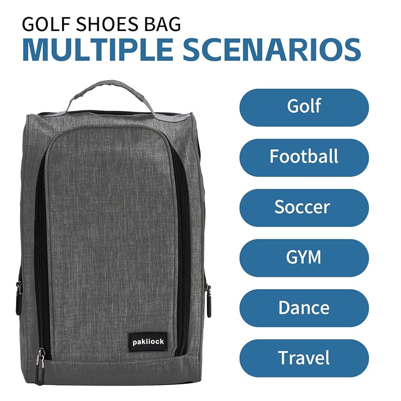 Golf Shoe Bag with Mesh Ventilation, 14x9.5x6.5 inch, 3 Pockets - Black (Variation: black)