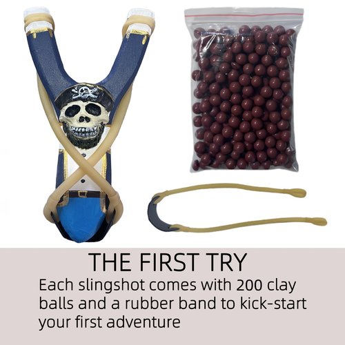 Handmade Solid Slingshot with Personalized Carvings, Clay Balls & Pompoms, for Indoor/Outdoor Games, Hunting, Suitable for Adults & Kids