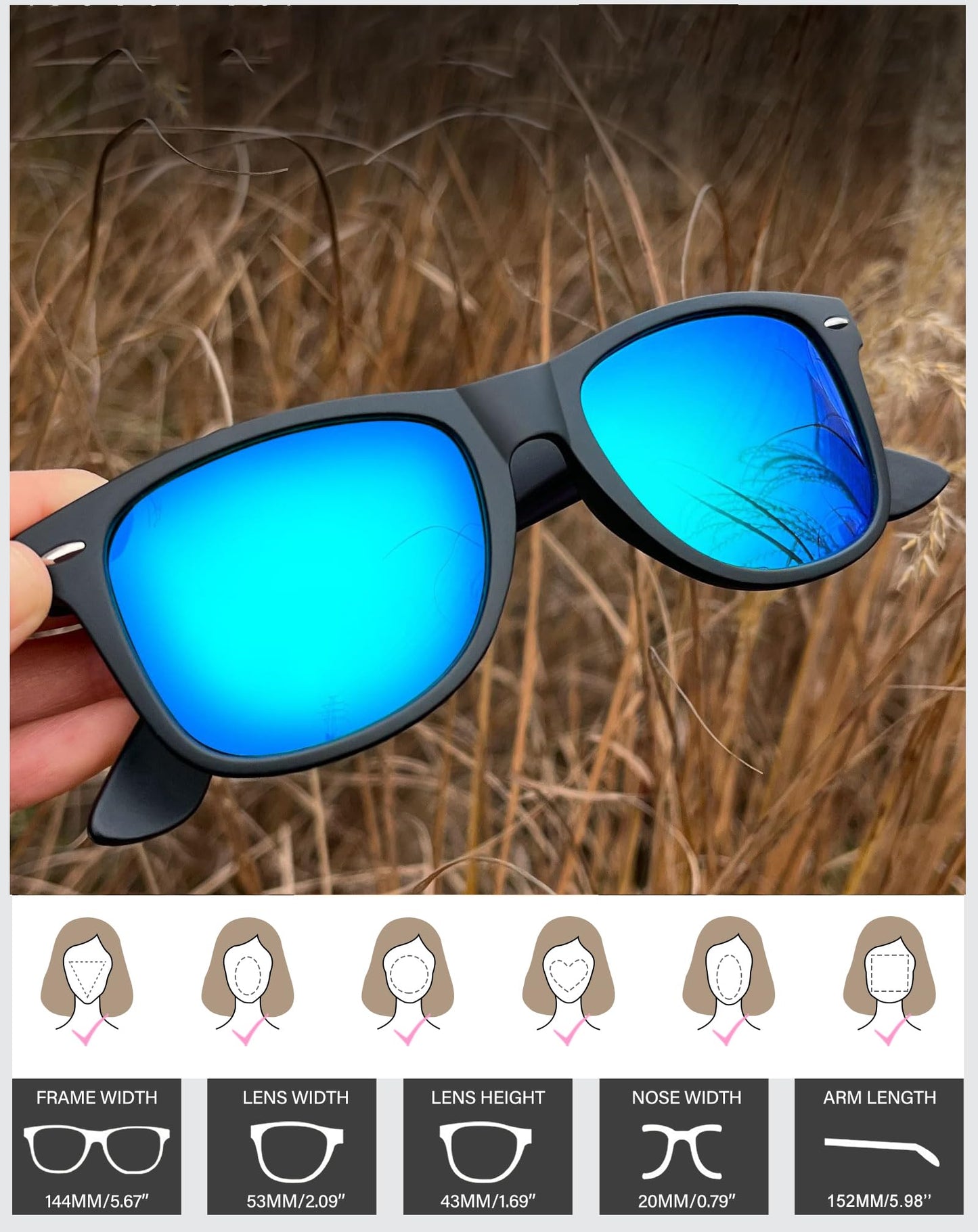 Joopin Oversized Square Sunglasses Designer Polarized Sun Glasses UV400 Protection Trendy Big Shades for Women Men Sunnies(Black + Blue + Pink)