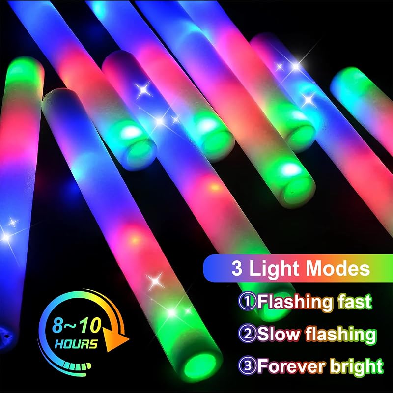 EXCECAR 45 Pcs LED Foam Glow Sticks with 3 Modes - Light Up Party Props