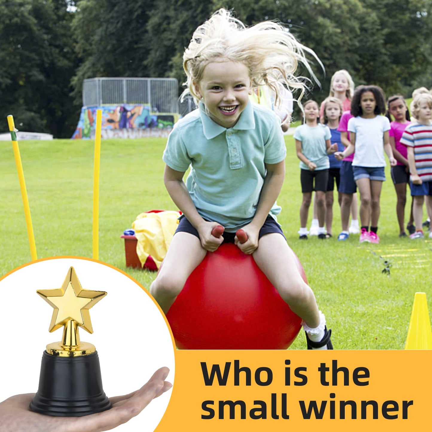 24 Pack Mini Star Trophy Awards Bulk (4.5 Inch), Plastic Gold Star Trophies For Halloween Party Favors, Goodie Bags, Kid Classroom School Reward, Sports Tournament Winning Prize, Hollywood Event Props
