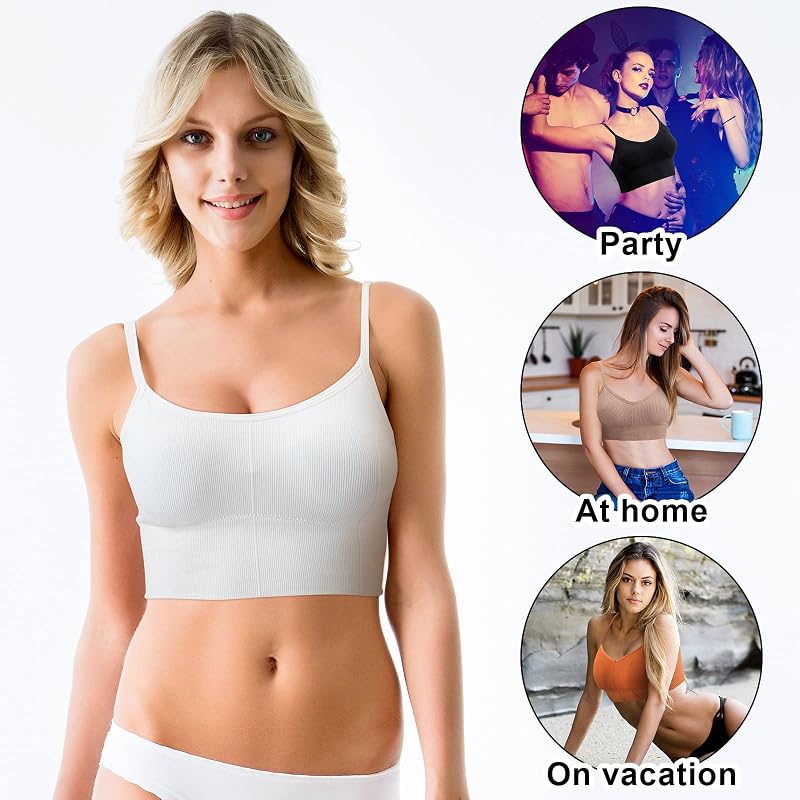 8-Pack Sports Bras Low Back Seamless Camisole Set with Adjustable Straps - Variety Colors (Black, Khaki, White, Gray, Yellow, Orange, Green, Dark Green)