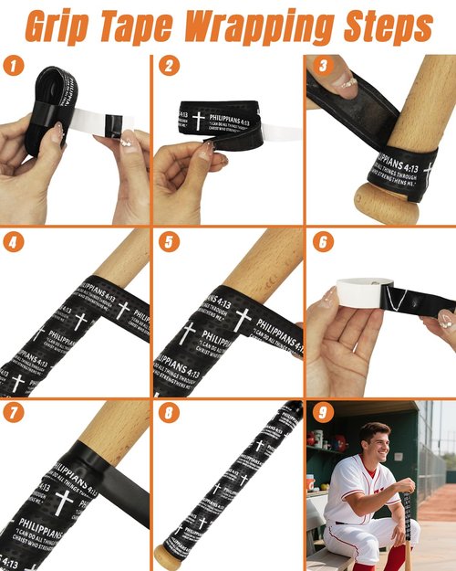 Piemow Baseball Bat Grip Tapes, Faith Cross Bat Grip Tape, 1.5mm Precut and Full Adhesive Baseball Wrist Tape, Scripture Designs Non-Slip Religious Baseball Grip Tapes for Sports