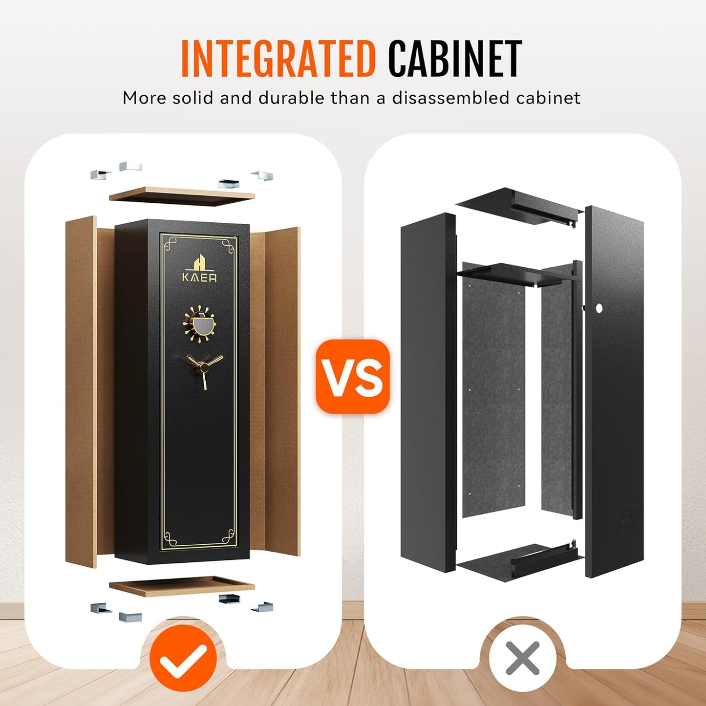 KAER 15 Biometric Gun Safe for Rifles and Pistols,Gun Cabinet with Fingerprint/Keypad/Key Access,Rifle Safe with Removable Shelf and Pistol Pocket.[No Assembly Required]