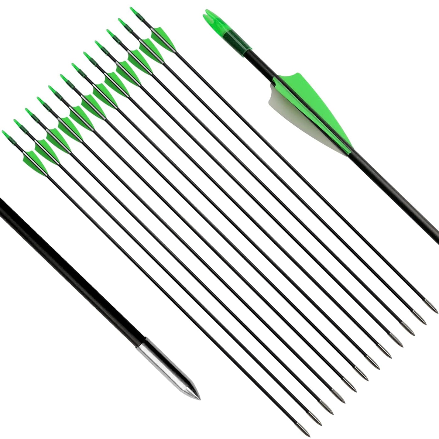 e5e10 28 inch Target Arrows Practice Fiberglass Arrow for Youth Beginner, Safety Blunt Tip Arrows for Archery Recurve Bow Long Bow -12 Pack(Green)